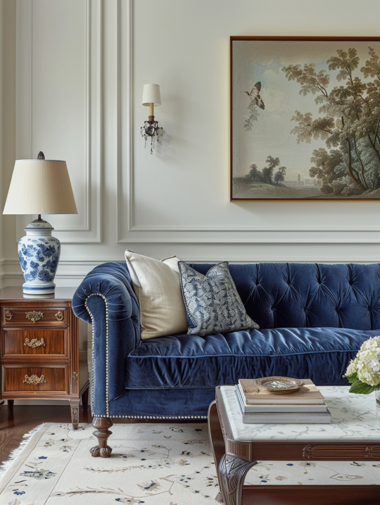 Living Room Decor with Blue Accents