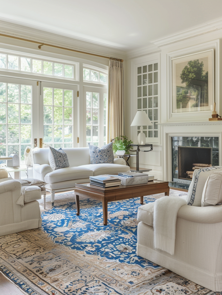 Living Room Decor with Blue Accents