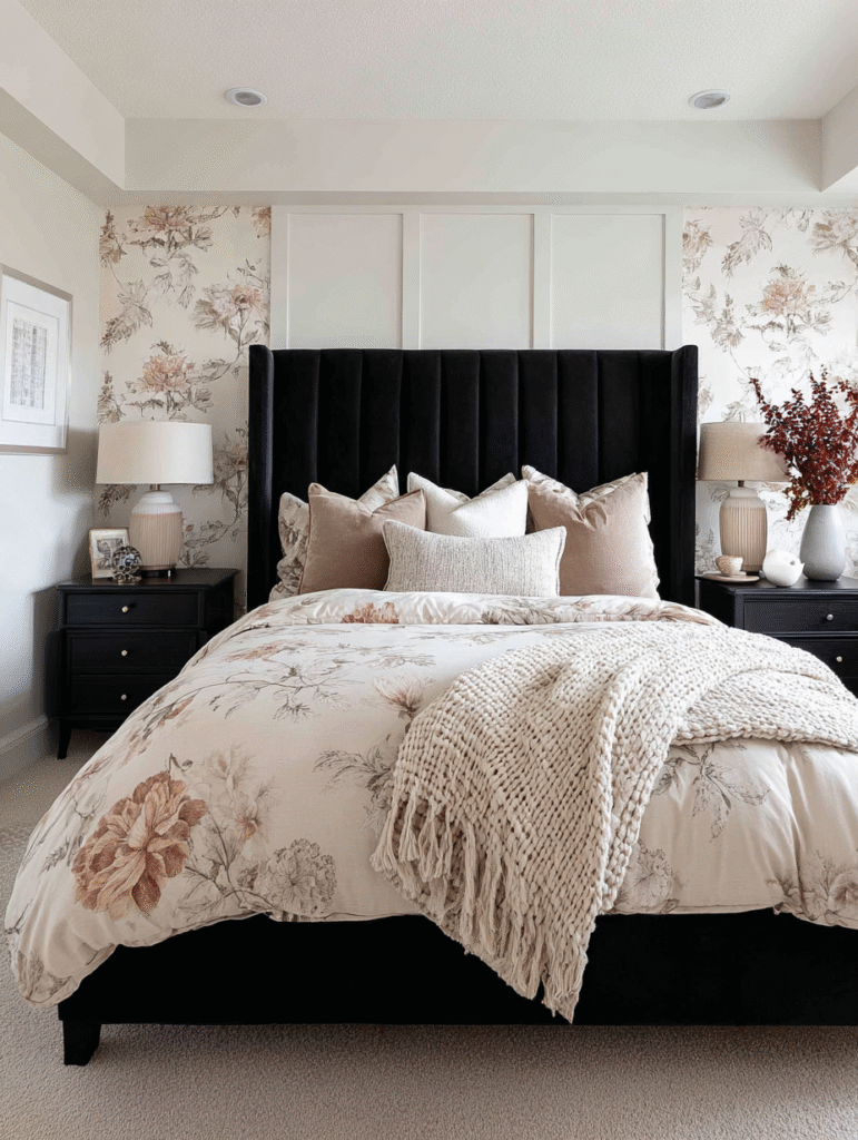 black floral bedding