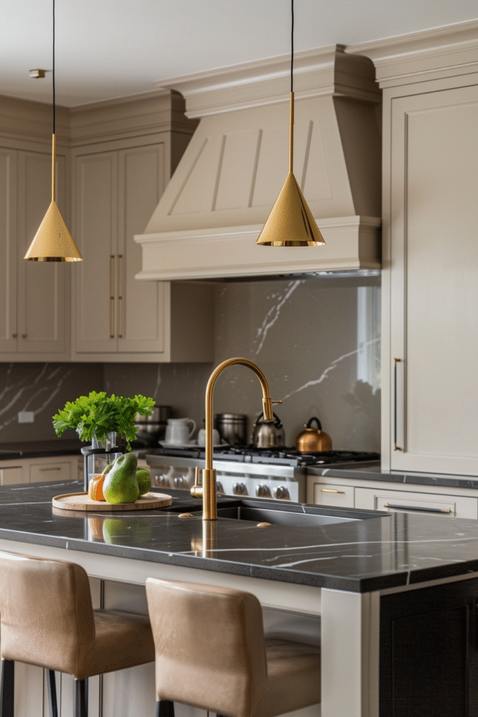 beige black kitchen decor