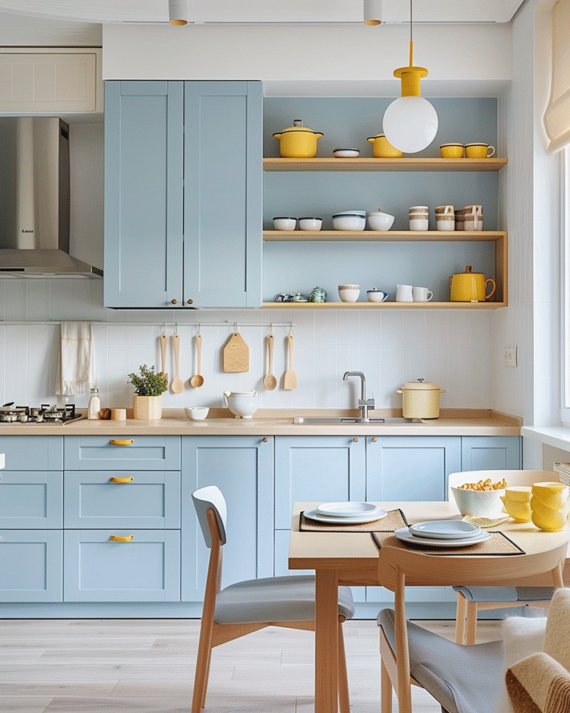 blue kitchen yellow decor