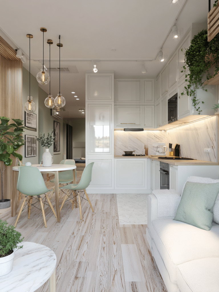 Cloud Dancer small livingroom with kitchen