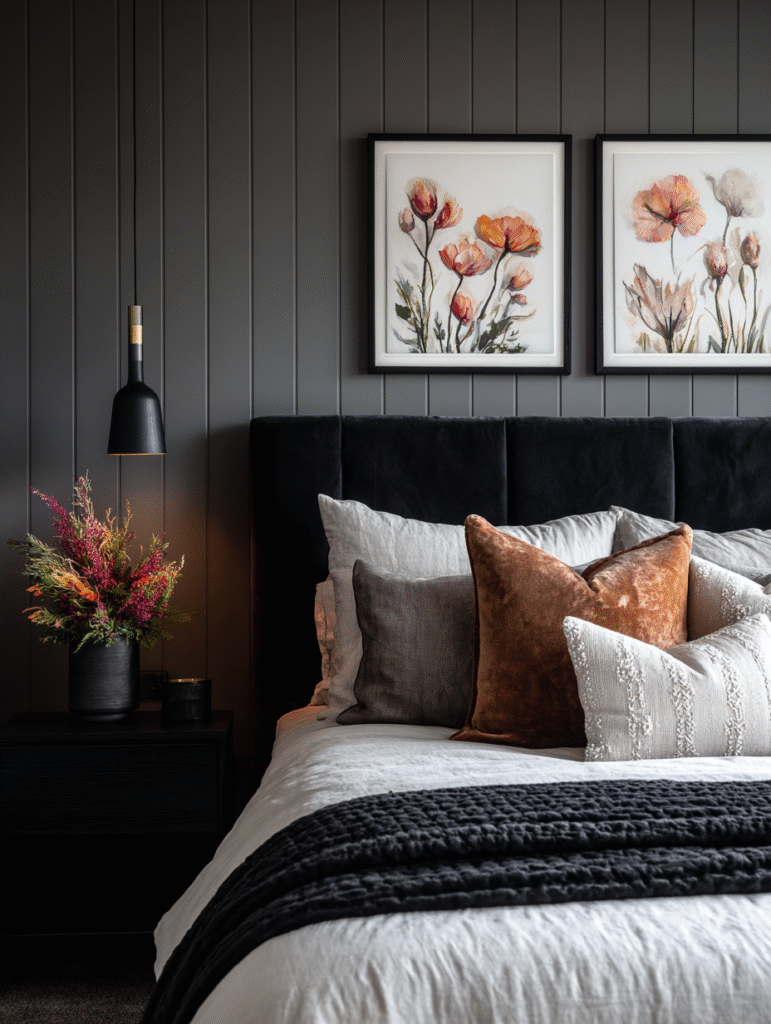 floral bedroom dark