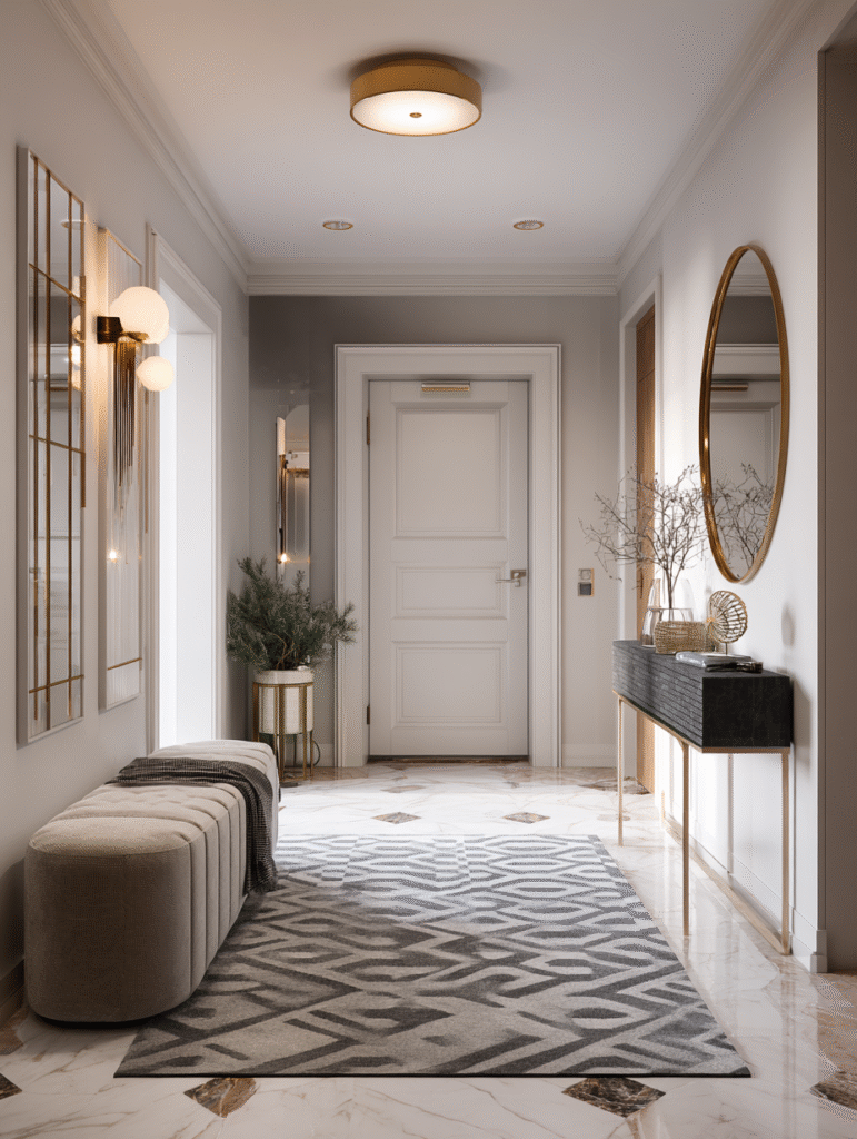 geometric gray golden rug idea 