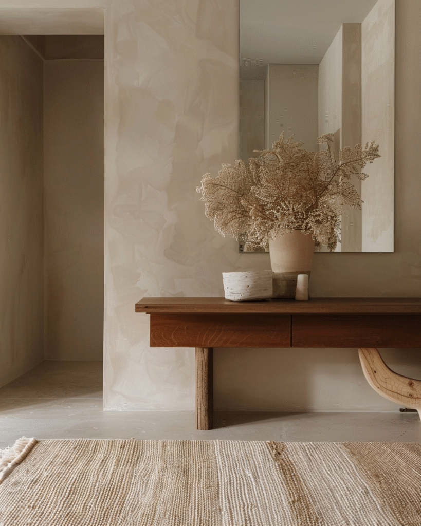 entry with geometrical rug