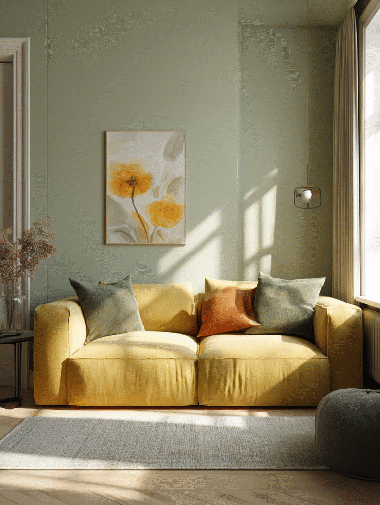 yellow minimalist living room