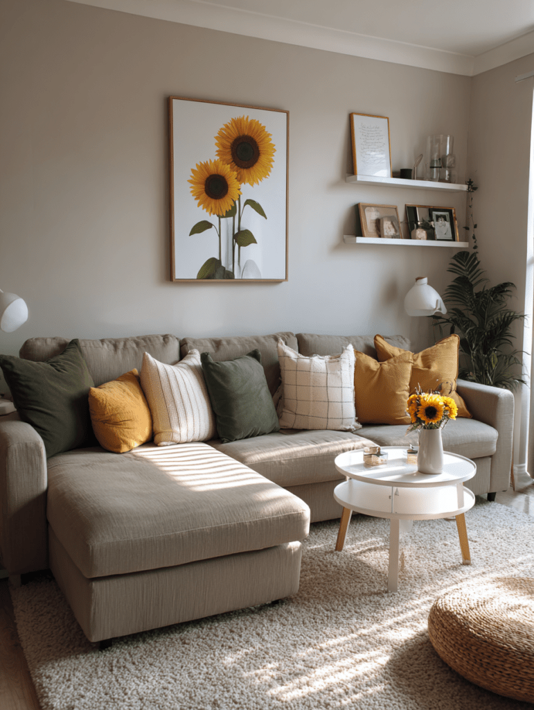 scandinavian ikea style khaki sofa