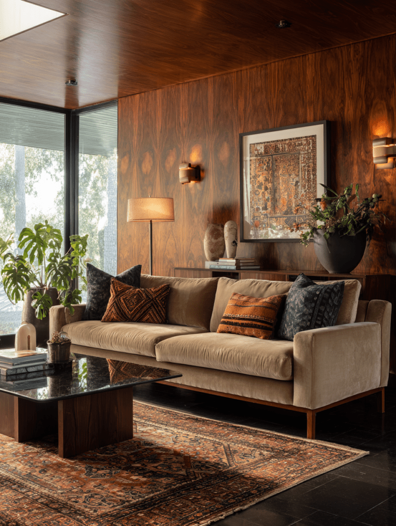 khaki sofa look retro