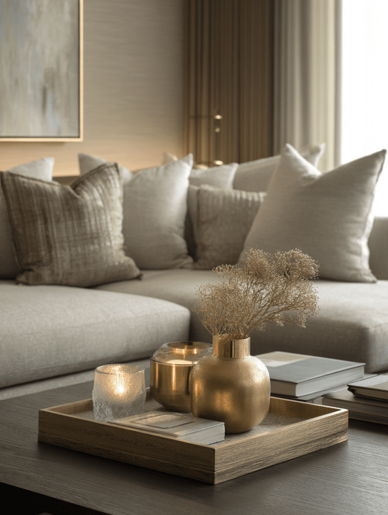 cozy living room gold