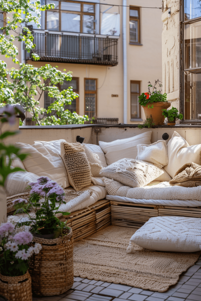 balcony with cushions