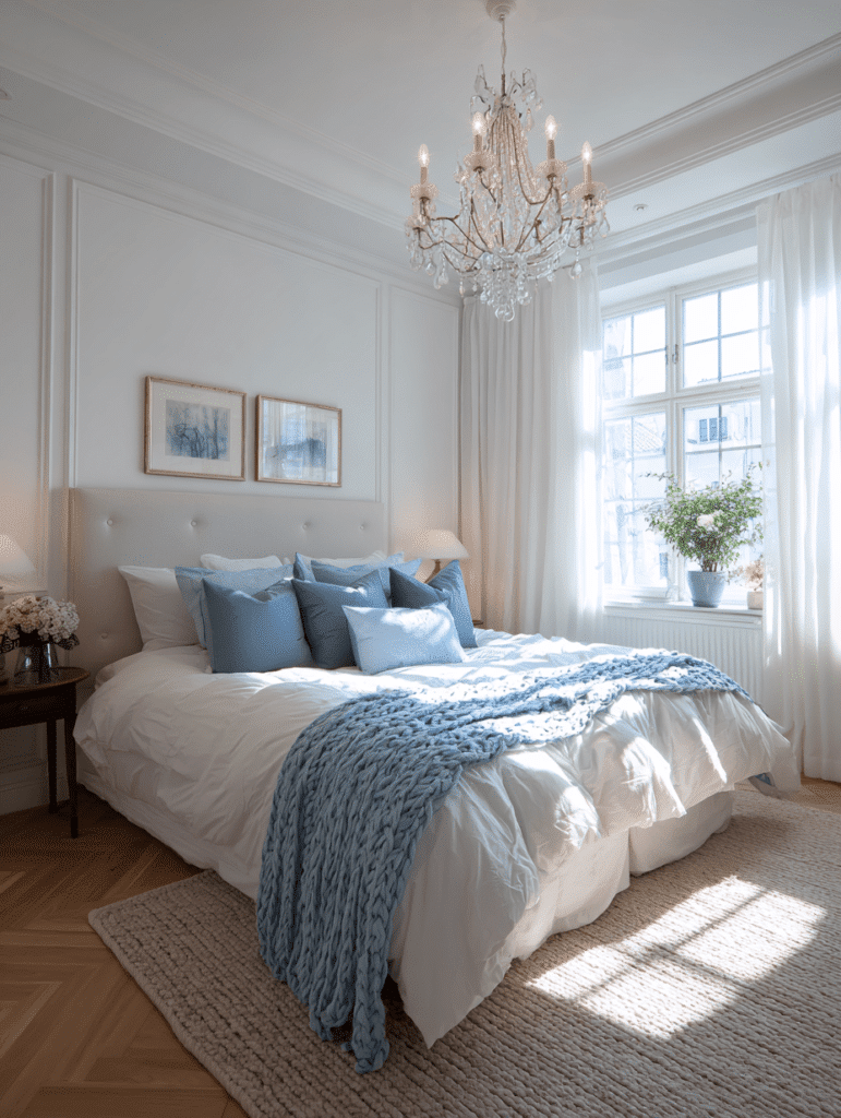 baby blue beige bedroom 