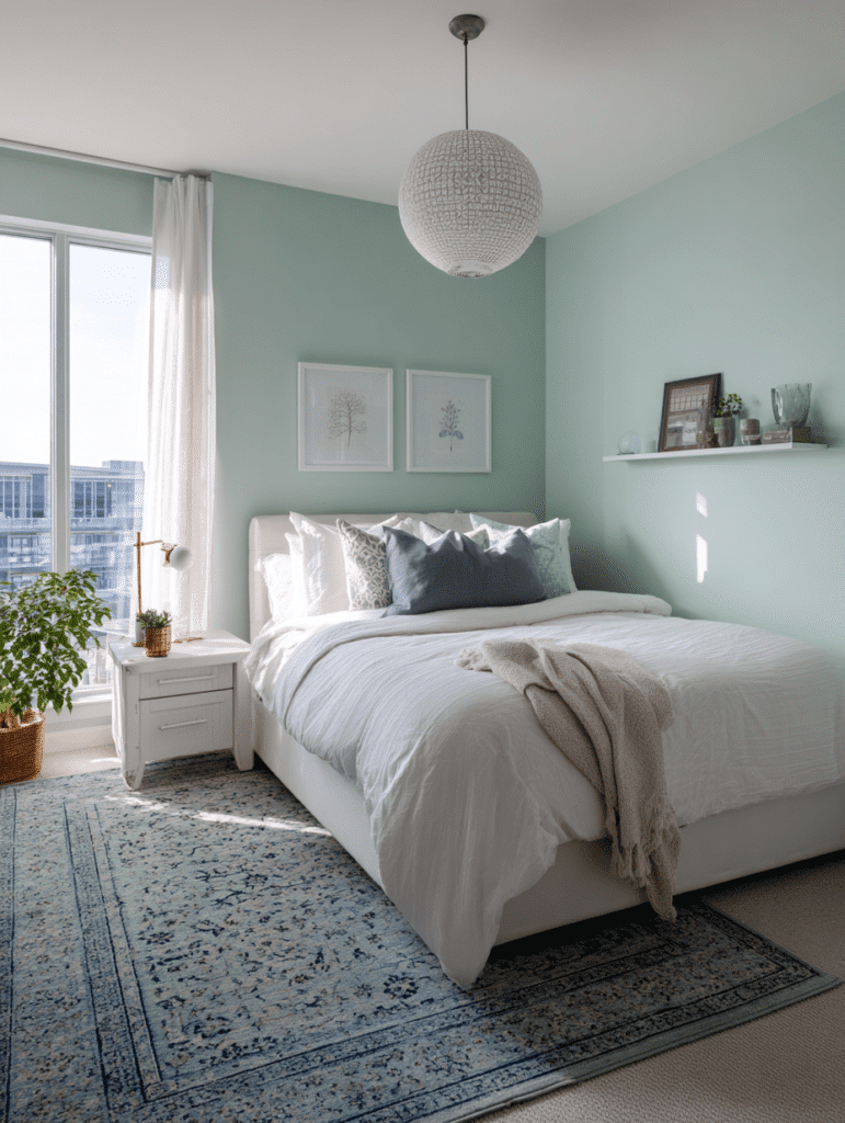 blue white bedroom