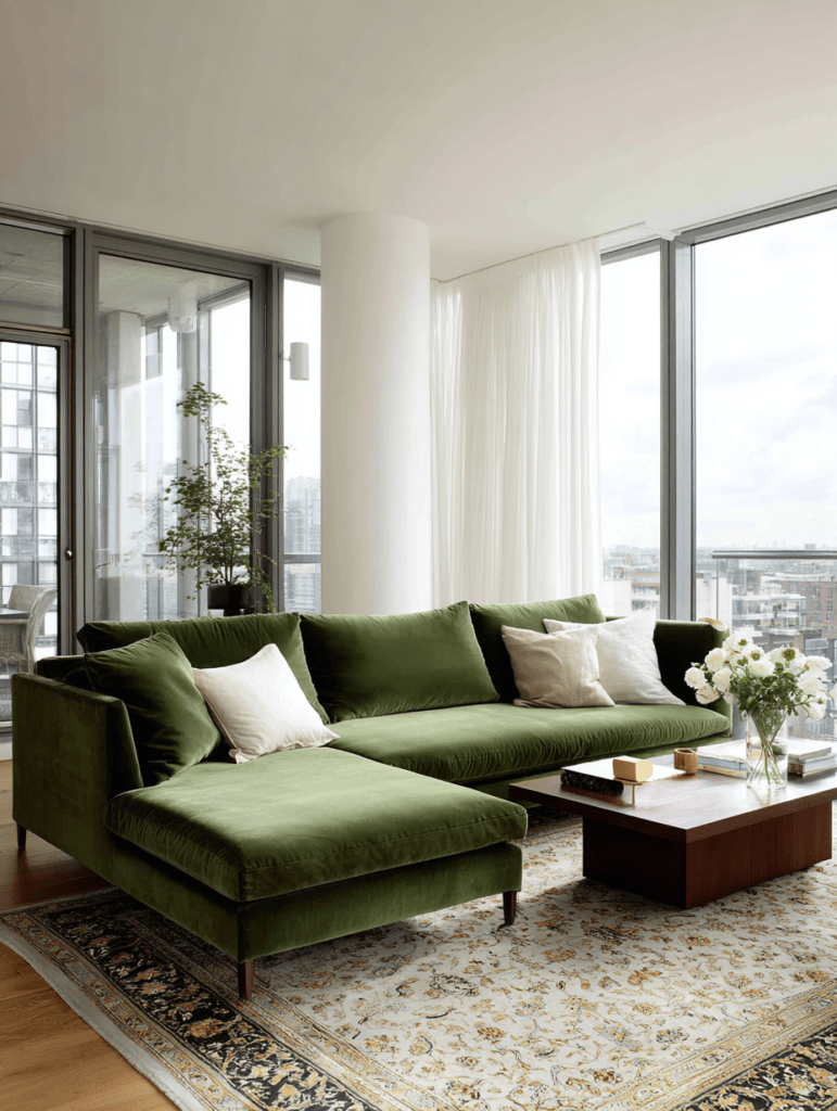 elegant green sofa rug